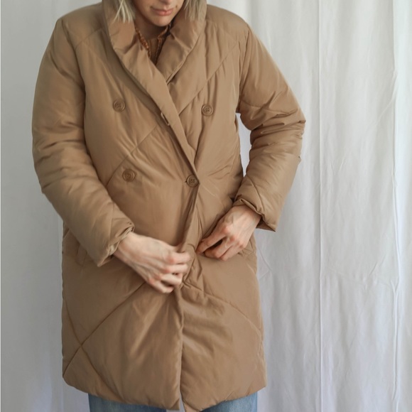 NWOT Tribal Women’s Long Quilted Puffer Coat in Gold/Camel - Picture 2 of 10